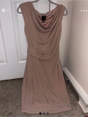 Tahari ASL Sparkling Nude Cowl Neck Midi Dress